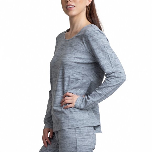 Muk Luks Lounge Shirt Women Round Neck Long Sleeve Draped Back Sleep Top Gray S - Picture 2 of 8